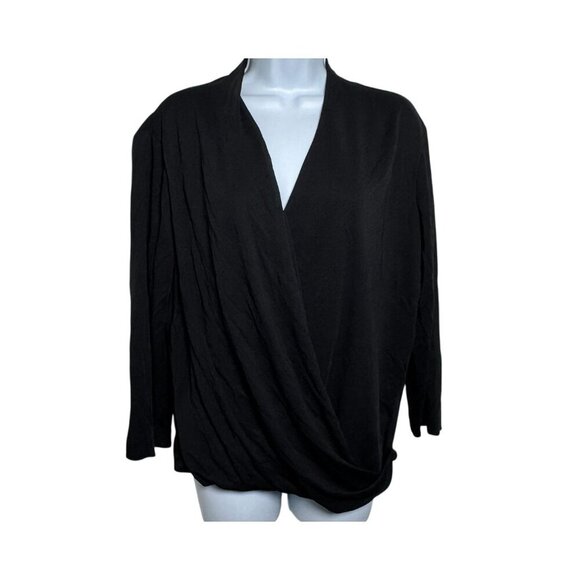 M.M. LaFleur Deneuve 3.0 Blouse mock wrap top 3/4 Sleeve Crepe Black Size XL - Picture 6 of 6